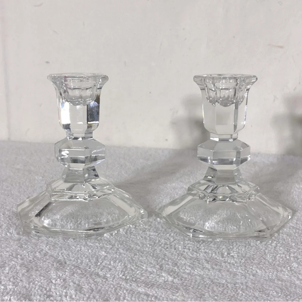 Vintage  Clear Cut Glass Candle Holders x2
